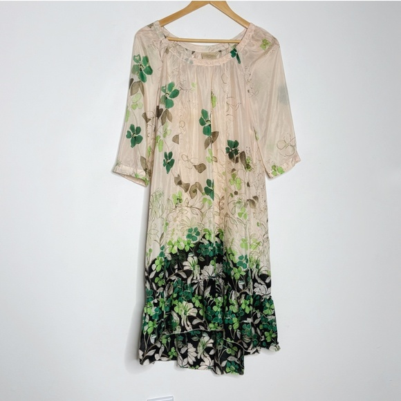 Anthropologie Vanessa Virginia Silk Dress Rainforest High Low Hem Cream Ivory - Picture 14 of 16